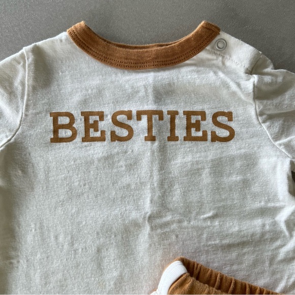 LITTLE CO Besties Matching Tee & Shorts set, Cream & Camel, 9m - Picture 3 of 9